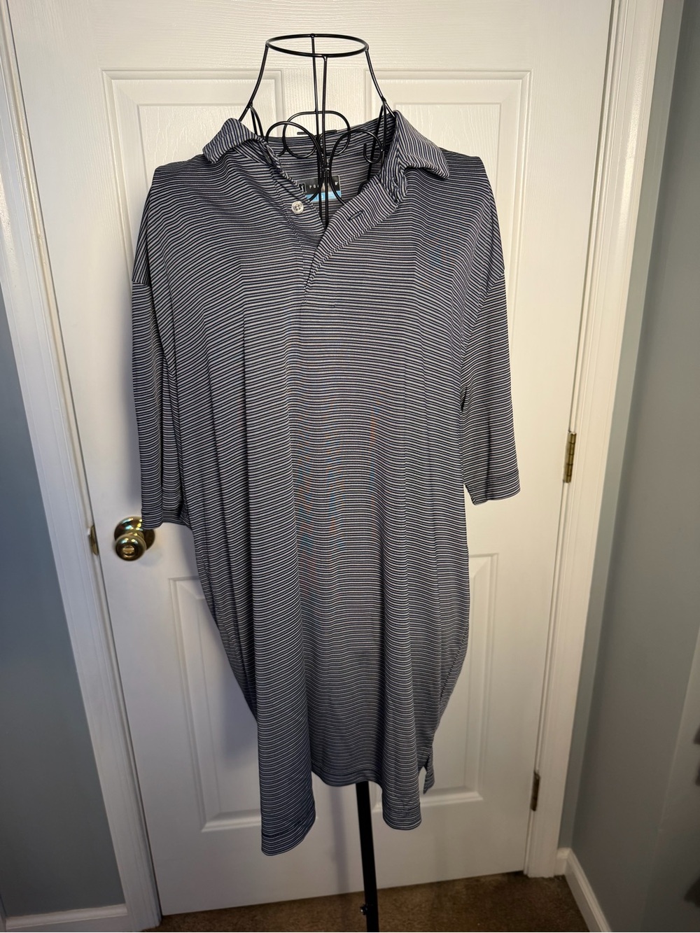 PGA Tour Navy and White Micro-Stripe Polo